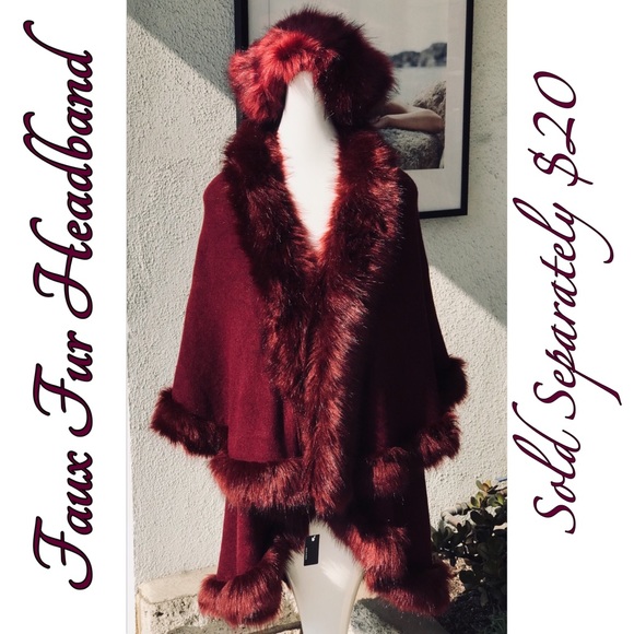 LUXURY Burgundy Wine Colored Double Layer Faux Fur CAPE Coat - Picture 2 of 8
